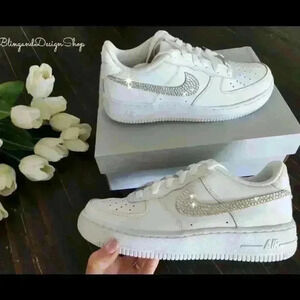 Bling Womens Nike Air Force 1 White Sneakers Shoes made with Swarovski Crystals